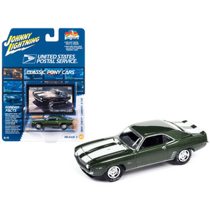1969 Chevrolet Camaro Z/28 Green Metallic "USPS" 1/64 Diecast Model Car by Johnny Lightning