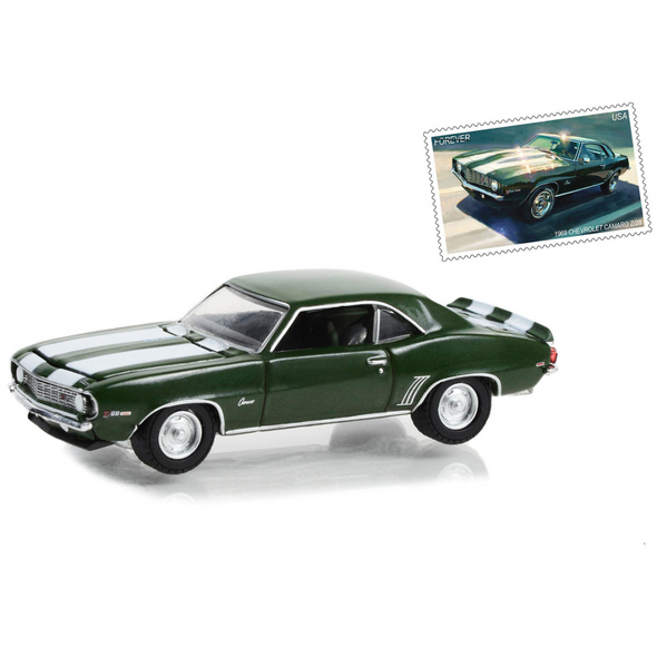 1969 Chevrolet Camaro Z/28 USPS (United States Postal Service) "2022 Pony Car Stamp Collection by Artist Tom Fritz" "Hobby Exclusive" Series 1/64 Diecast Model Car