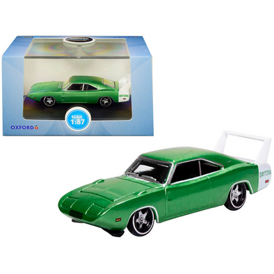 1969 Dodge Charger Daytona Metallic Bright Green 1/87 (HO) Scale Diecast Model Car by Oxford Diecast