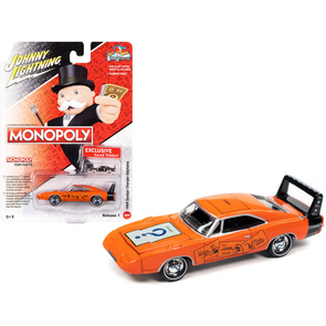 1969-dodge-charger-daytona-orange-monopoly-1-64-diecast-model-car-by-johnny-lightning