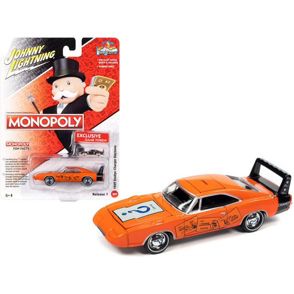 1969 Dodge Charger Daytona Orange "Monopoly" 1/64 Diecast Model Car by Johnny Lightning