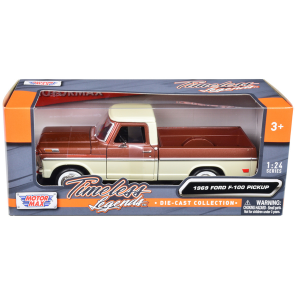 1969 Ford F-100 Pickup Truck Brown Metallic 1/24 Diecast Model Car by Motormax