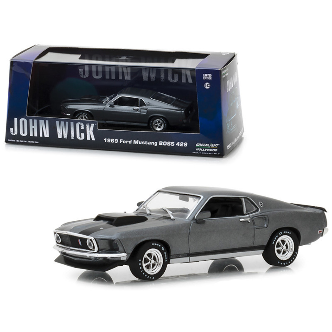 1969 Ford Mustang BOSS 429 Gray with Black Stripes "John Wick" (2014) Movie 1/43 Diecast