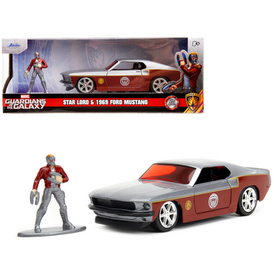 1969 Ford Mustang Silver and Star Lord Figure "Marvel Guardians of the Galaxy" 1/32 Diecast