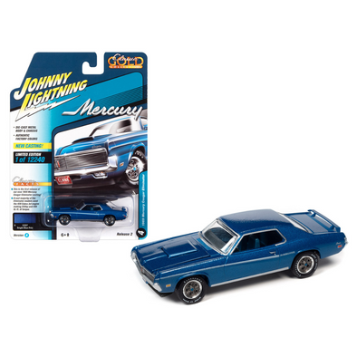 1969 Mercury Cougar Eliminator Bright Blue Metallic with White Stripes "Classic Gold Collection" Series Limited Edition to 12240 pieces Worldwide 1/64 Diecast Model Car by Johnny Lightning
