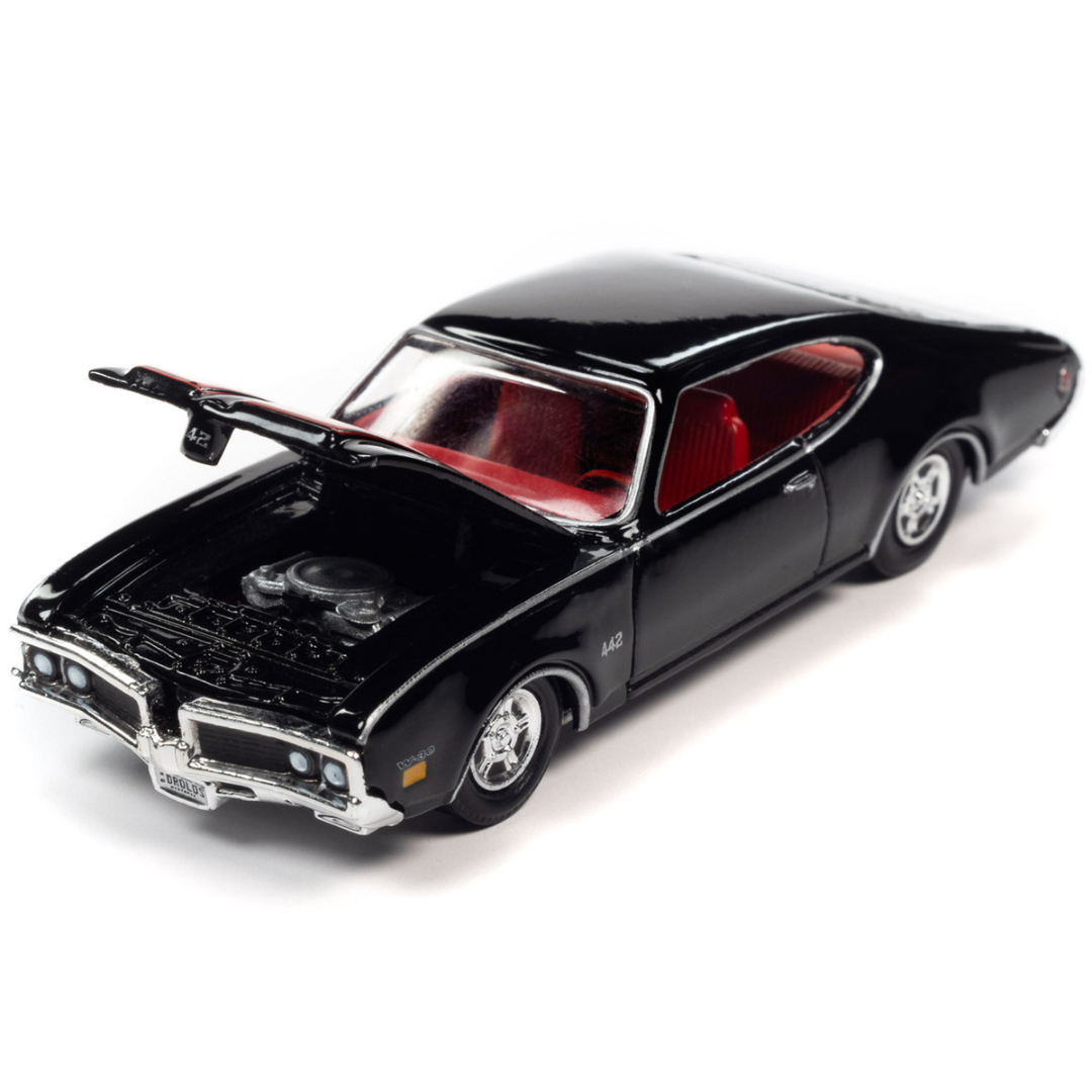 1969-oldsmobile-442-black-with-red-stripes-1-64-diecast-model-car-by-racing-champions