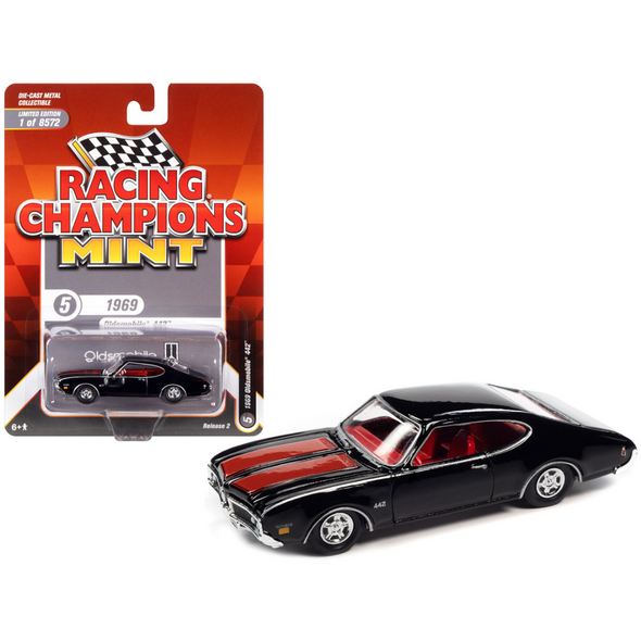 1969-oldsmobile-442-black-with-red-stripes-1-64-diecast-model-car-by-racing-champions