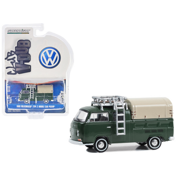 1969 Volkswagen Type 2 Double Cab Pickup Truck Delta Green with Tan Camper Shell "Club Vee-Dub" Series 18 1/64 Diecast Model Car