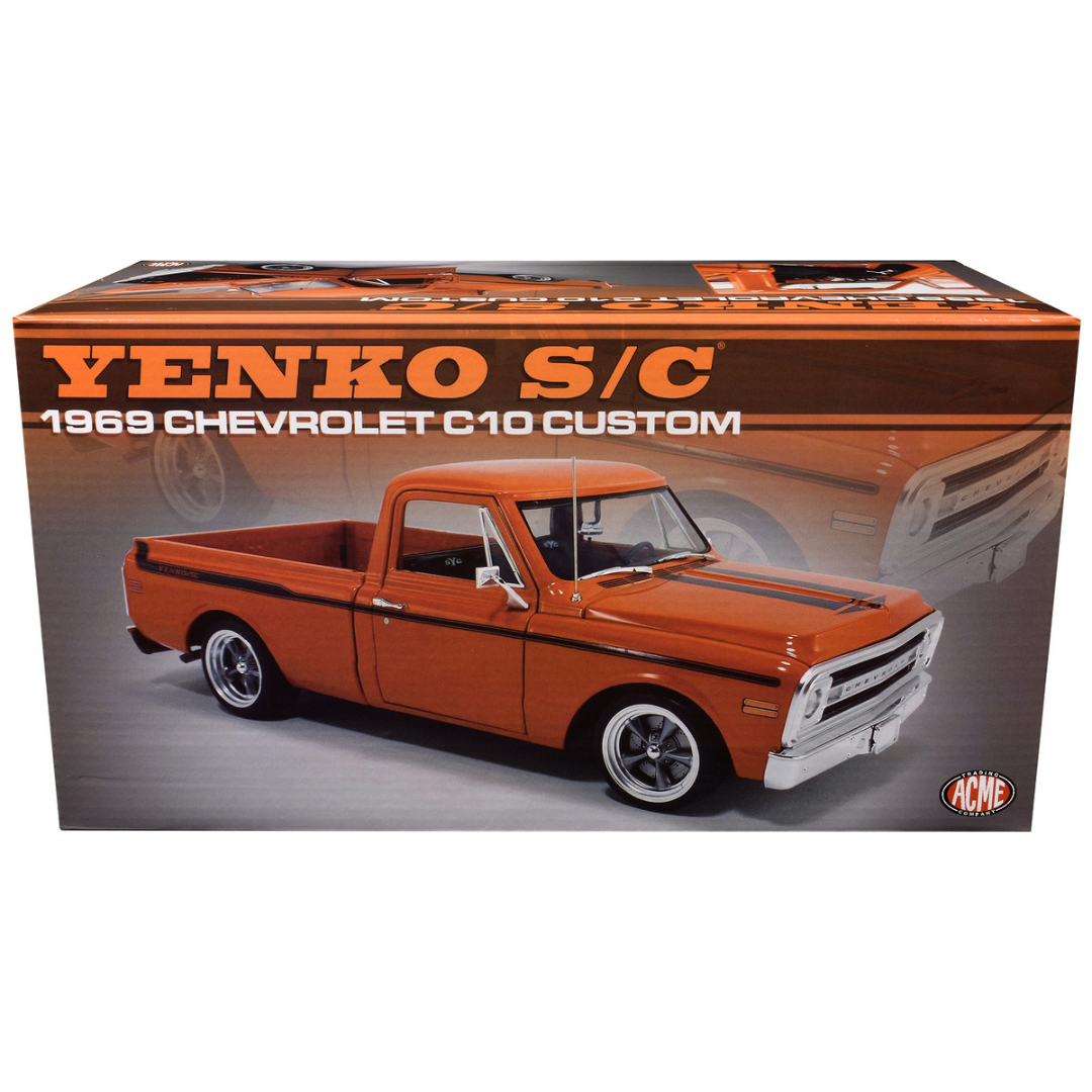 1969 Chevrolet C10 Yenko S/C Custom Pickup Truck Hugger Orange with Black Stripes Limited Edition 1/18 Diecast Model Car