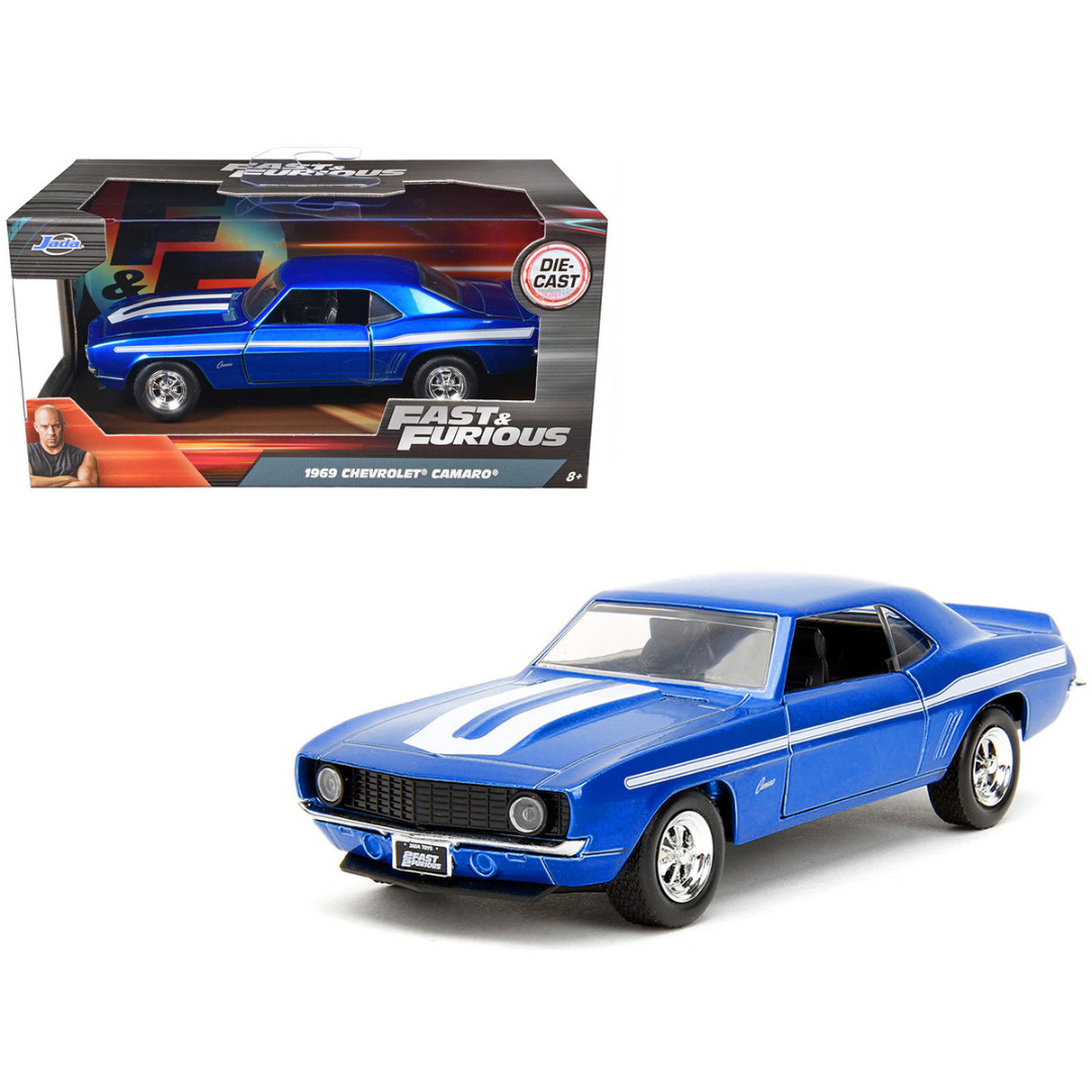 1969 Chevrolet Camaro Blue Metallic with White Stripes "2 Fast 2 Furious" (2003) Movie "Fast & Furious" Series 1/32 Diecast Model Car
