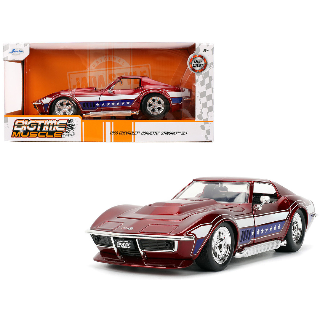 1969 Chevrolet Corvette Stingray ZL1 Red Metallic with Stars and Stripes Graphics "Bigtime Muscle" Series 1/24 Diecast Model Car