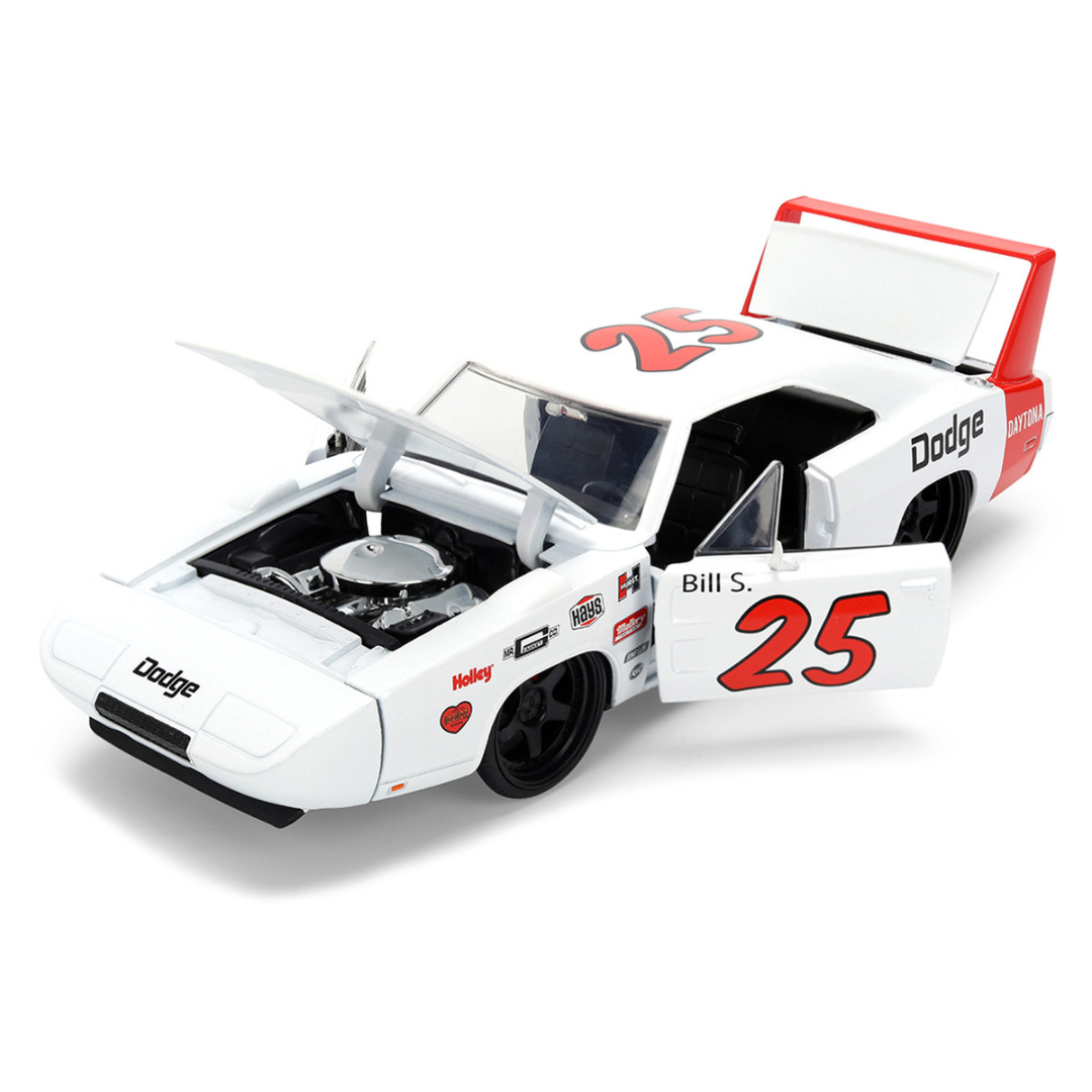 1969 Dodge Charger Daytona #25 White with Red Stripes "Bigtime Muscle" Series 1/24 Diecast Model Car