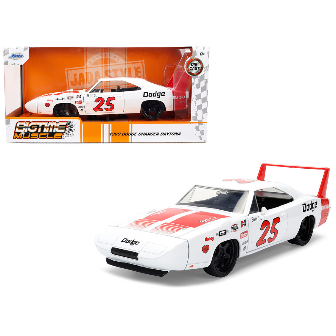 1969 Dodge Charger Daytona #25 White with Red Stripes "Bigtime Muscle" Series 1/24 Diecast Model Car