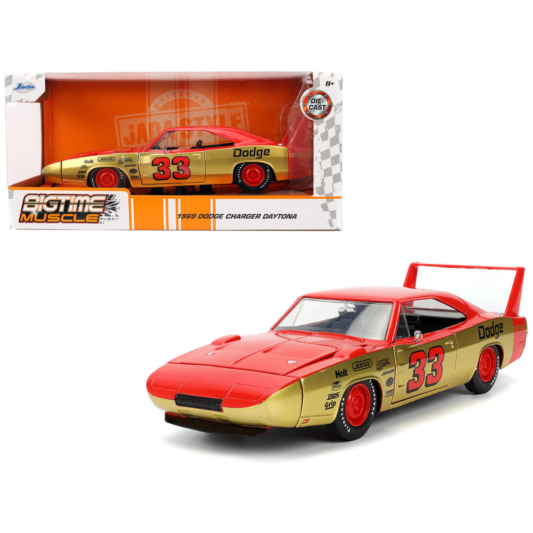 1969 Dodge Charger Daytona #33 Red and Gold Metallic with Graphics "Bigtime Muscle" Series 1/24 Diecast Model Car