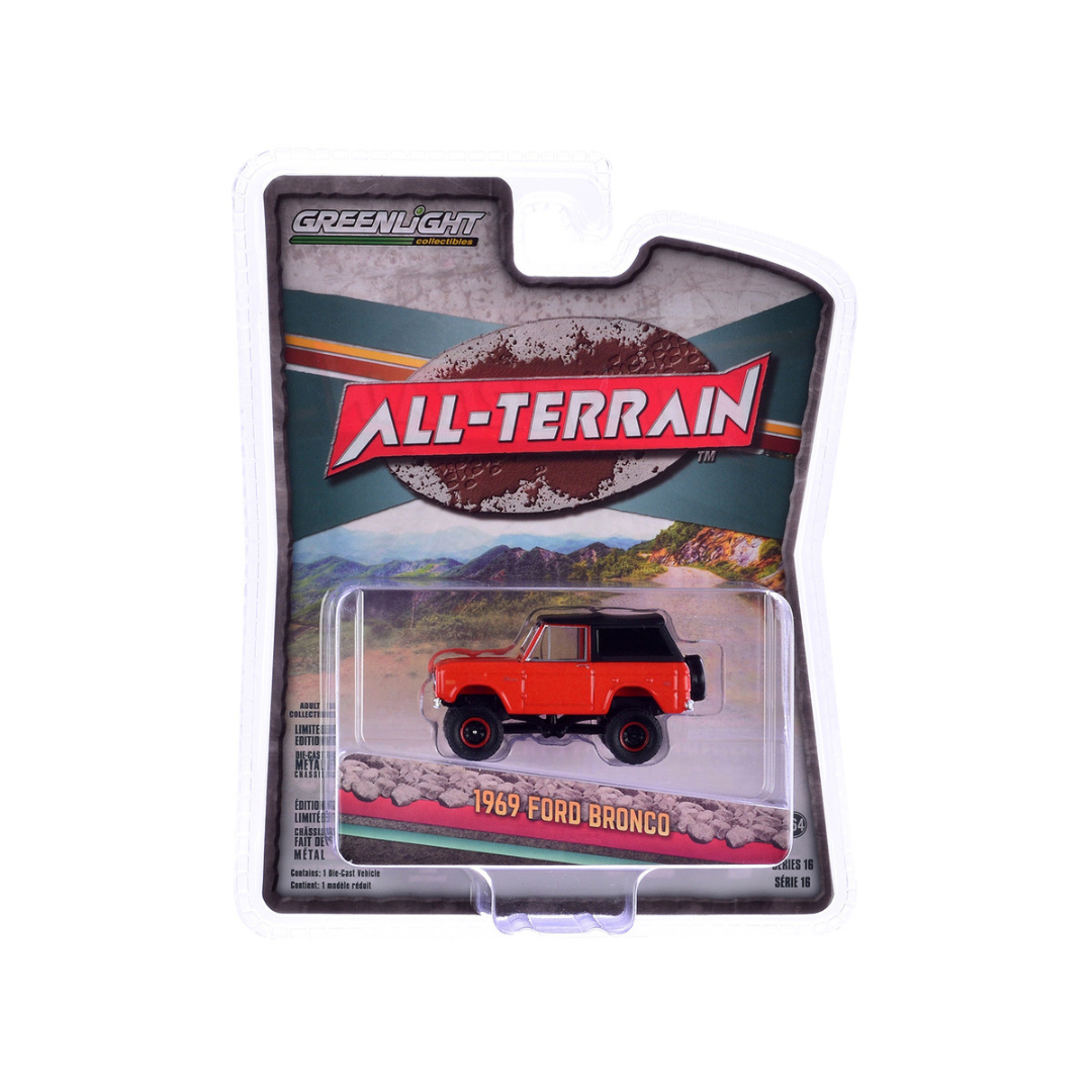 1969 Ford Bronco Poppy Red with Black Soft Top "All Terrain" Series 16 1/64 Diecast Model Car