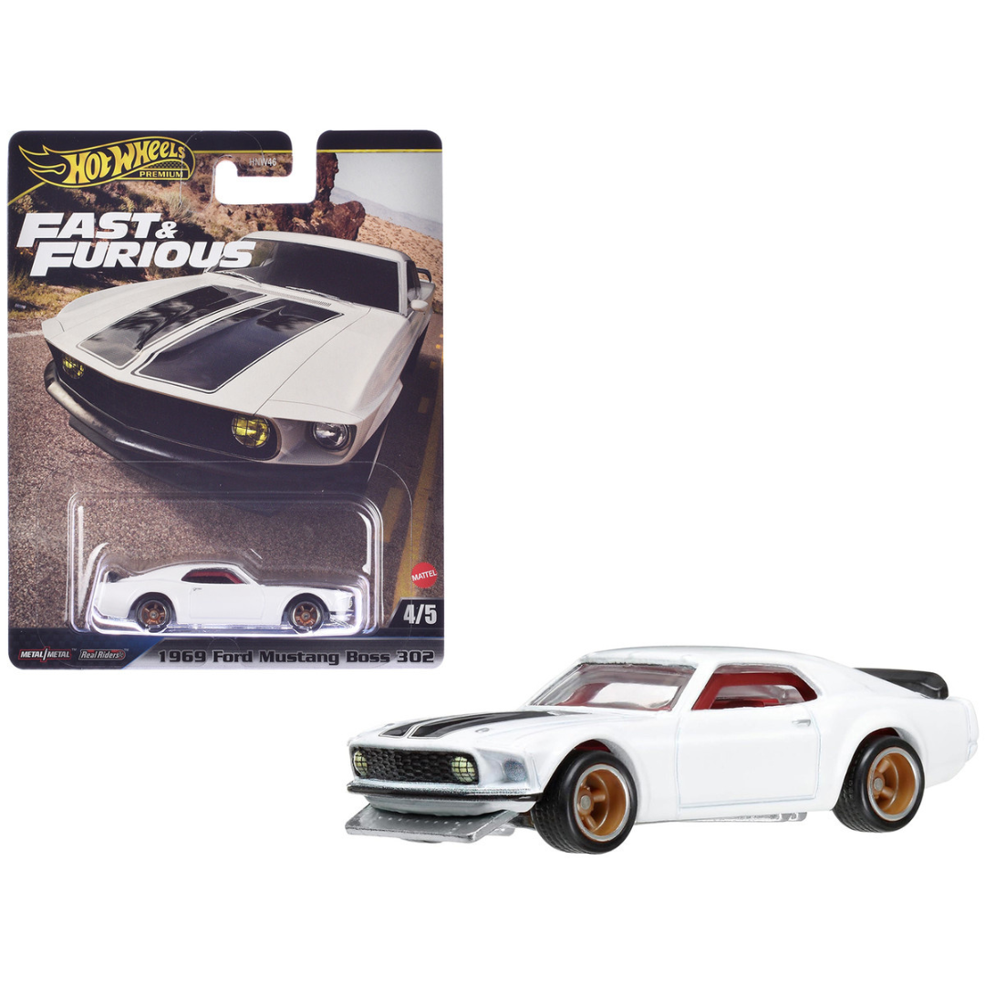 1969 Ford Mustang Boss 302 White with Black Stripes "Fast & Furious 6" (2013) Movie "Premium" Series Diecast Model Car by Hot Wheels