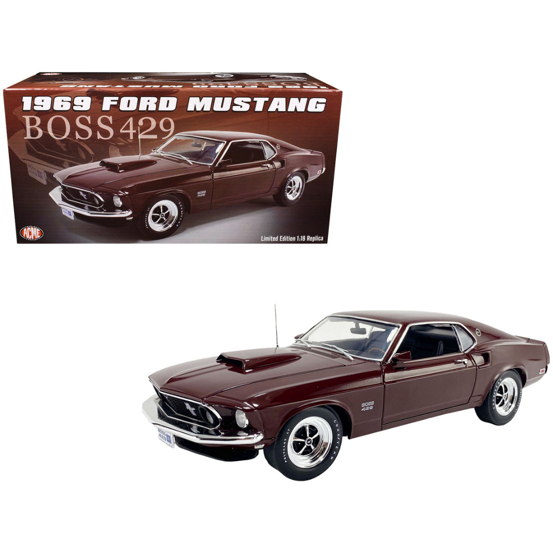 1969 Ford Mustang Boss 429 Burgundy Metallic Limited Edition 1/18 Diecast Model Car