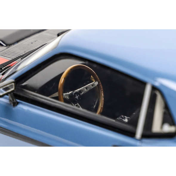 1970 Ford Mustang Blue with Black Hood and Stripes "By Ruffian Cars" 1/18 Model Car