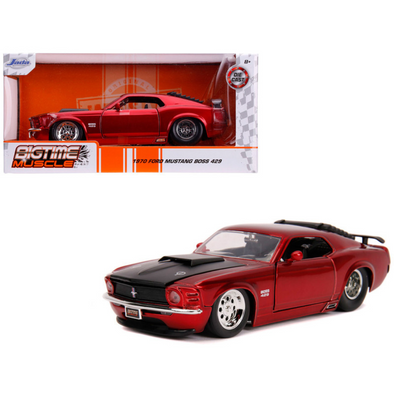 1970-ford-mustang-boss-429-candy-red-with-black-hood-1-24-diecast
