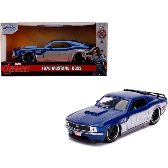 1970-ford-mustang-boss-blue-metallic-and-silver-winter-soldier-avengers-1-32-diecast