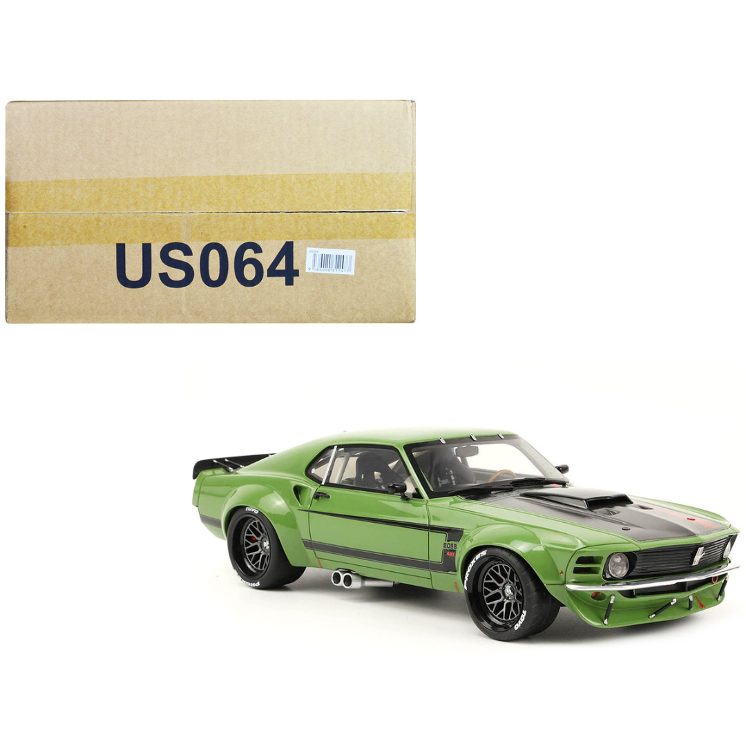 1970 Ford Mustang Widebody "By Ruffian" Green with Black Stripes 1/18 Model Car