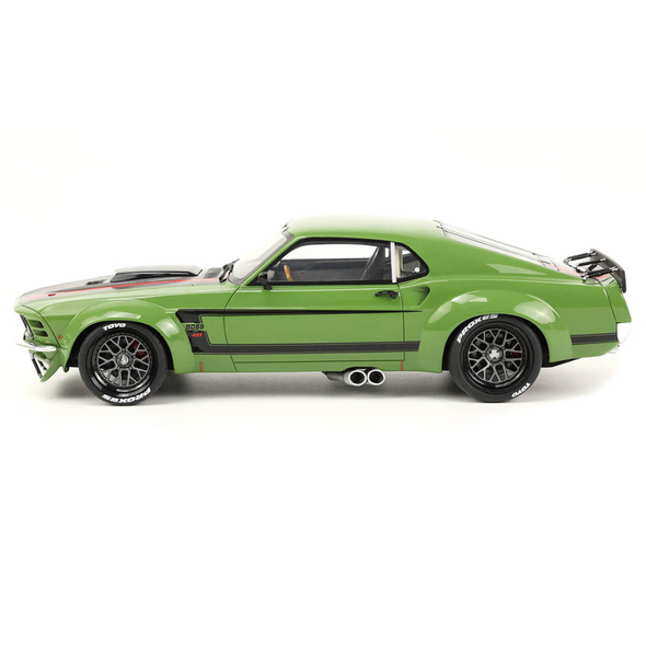 1970 Ford Mustang Widebody "By Ruffian" Green with Black Stripes 1/18 Model Car