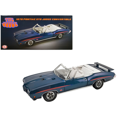 1970 Pontiac GTO Judge Convertible Atoll Blue Metallic with Graphics and White Interior Limited Edition 1/18 Diecast Model Car