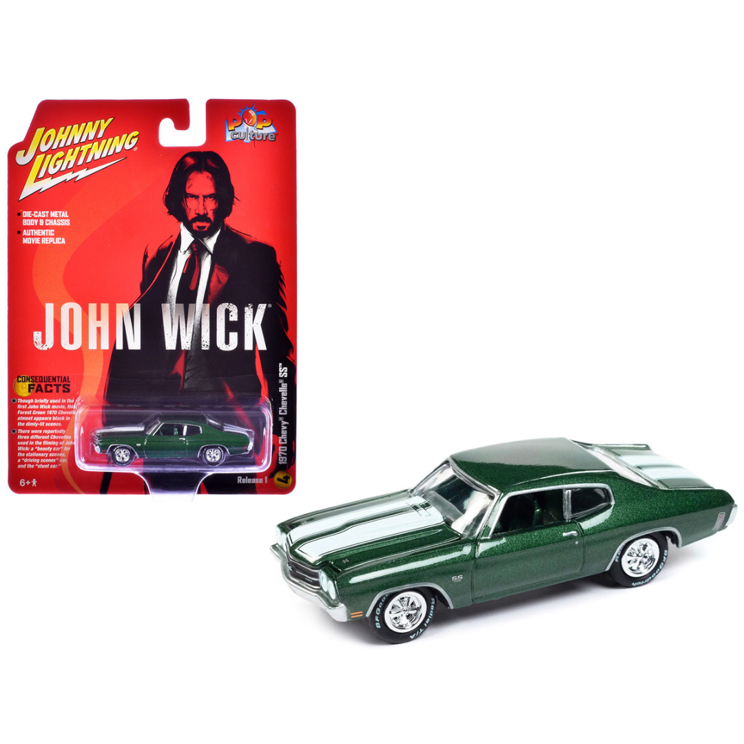 1970 Chevrolet Chevelle SS Forest Green Metallic with White Stipes "John Wick" (2014) Movie Pop Culture 2024 Release 1 1/64 Diecast Model Car