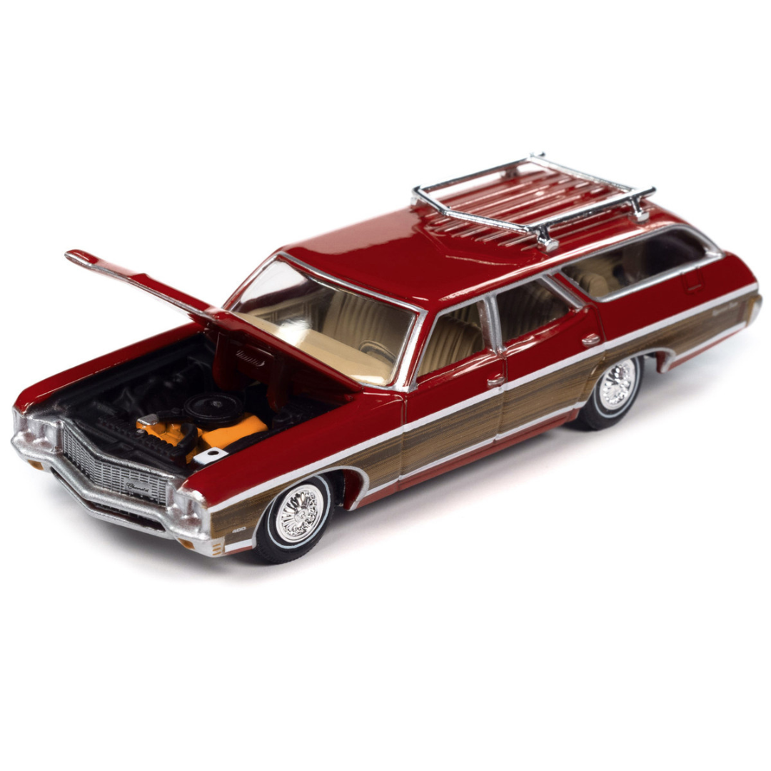 1970 Chevrolet Kingswood Estate Wagon Cranberry Red with Side Wood Panels "Muscle Wagons" Series 1/64 Diecast Model Car