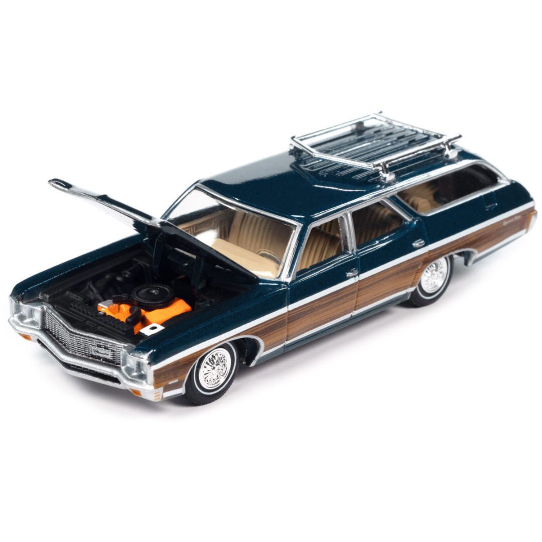 1970 Chevrolet Kingswood Estate Wagon Fathom Blue Metallic with Side Wood Panels "Muscle Wagons" Series 1/64 Diecast Model Car