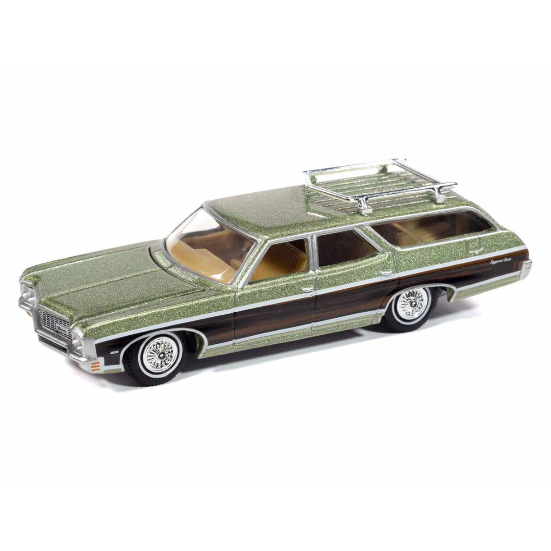 1970 Chevrolet Kingswood Estate Wagon Green Mist Metallic with Woodgrain Sides and Roof Rack "Muscle Wagons" Series 1/64 Diecast Model Car