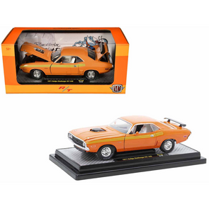 1970 Dodge Challenger R/T 440 Orange with Yellow Stripes and White Interior Limited Edition 1/24 Diecast Model Car