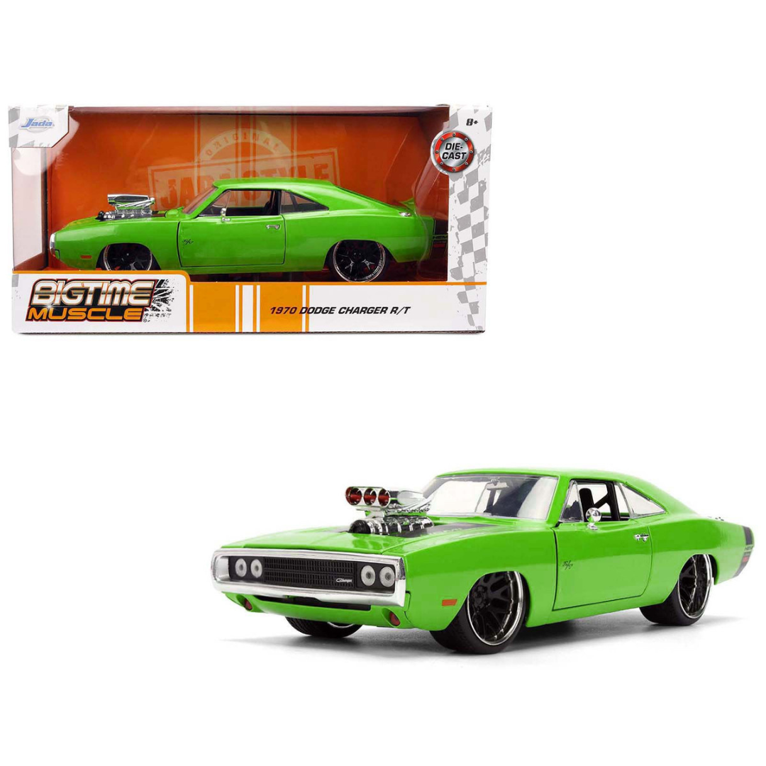 1970 Dodge Charger R/T Bright Green with Black Tail Stripe "Bigtime Muscle" Series 1/24 Diecast Model Car