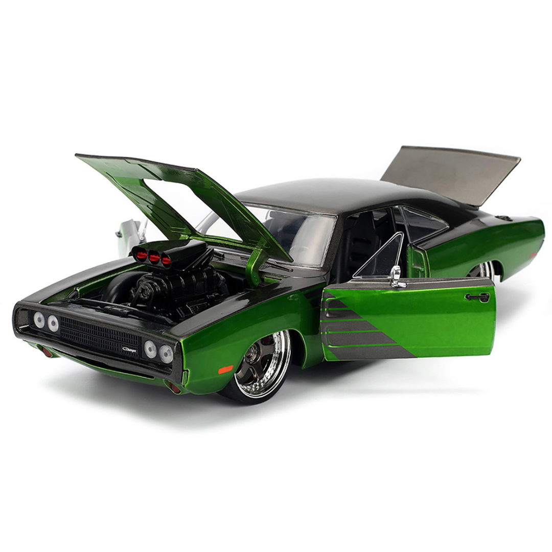 1970 Dodge Charger R/T Dark Gray Metallic and Green Metallic with Dark Gray Stripes "Bigtime Muscle" Series 1/24 Diecast Model Car