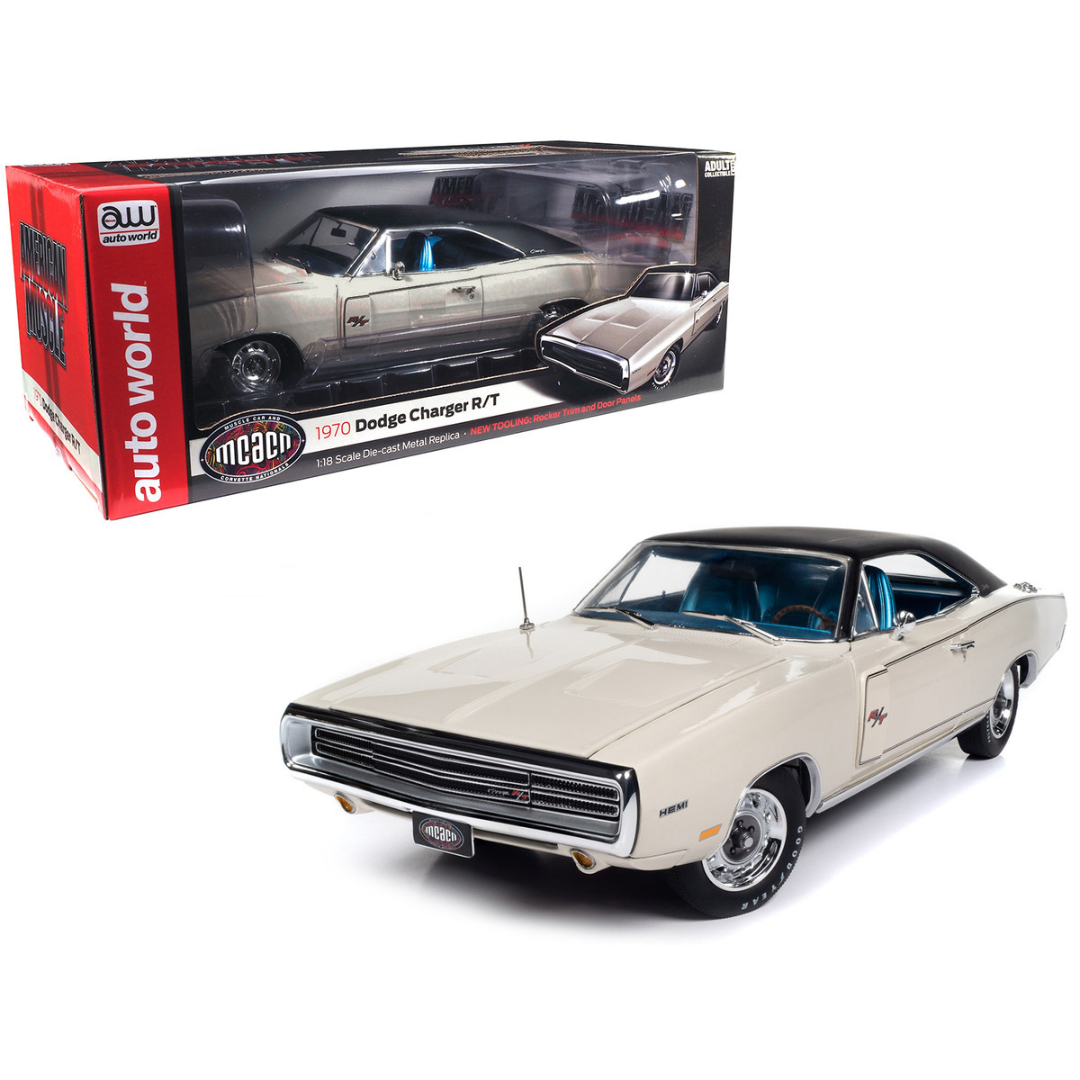 1970 Dodge Charger R/T EW1 White with Black Vinyl Top and Blue Metallic Interior "Muscle Car & Corvette Nationals" (MCACN) "American Muscle" Series 1/18 Diecast Model Car