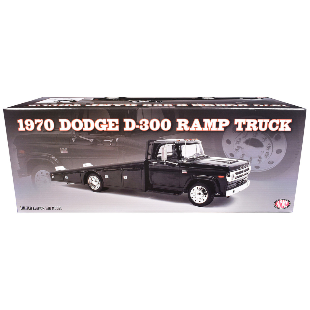 1970 Dodge D-300 Ramp Truck Black with Trucker Wheels Limited Edition to 180 pieces Worldwide 1/18 Diecast Model Car