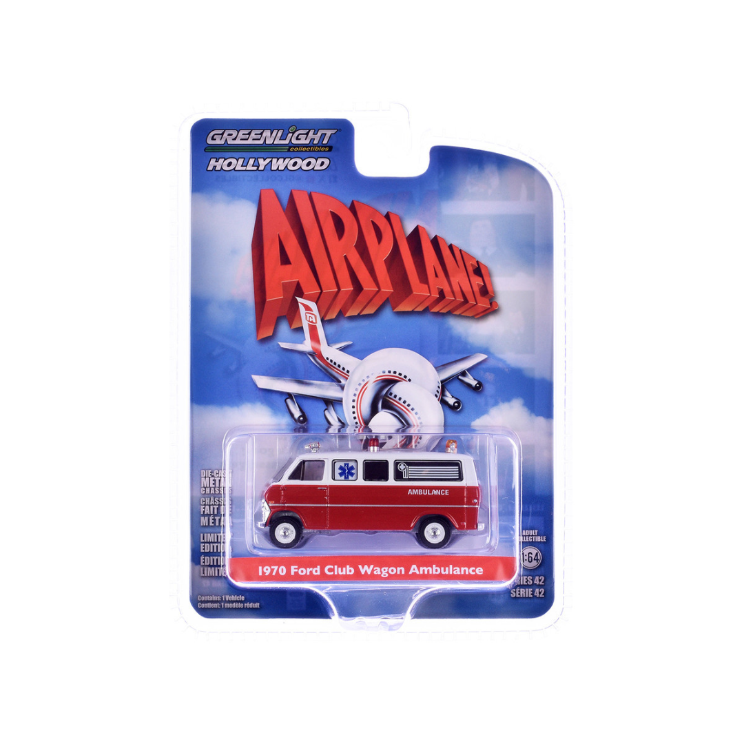 1970 Ford Club Wagon Ambulance Red and White "Airplane!" (1980) Movie "Hollywood Series" Release 42 1/64 Diecast Model Car