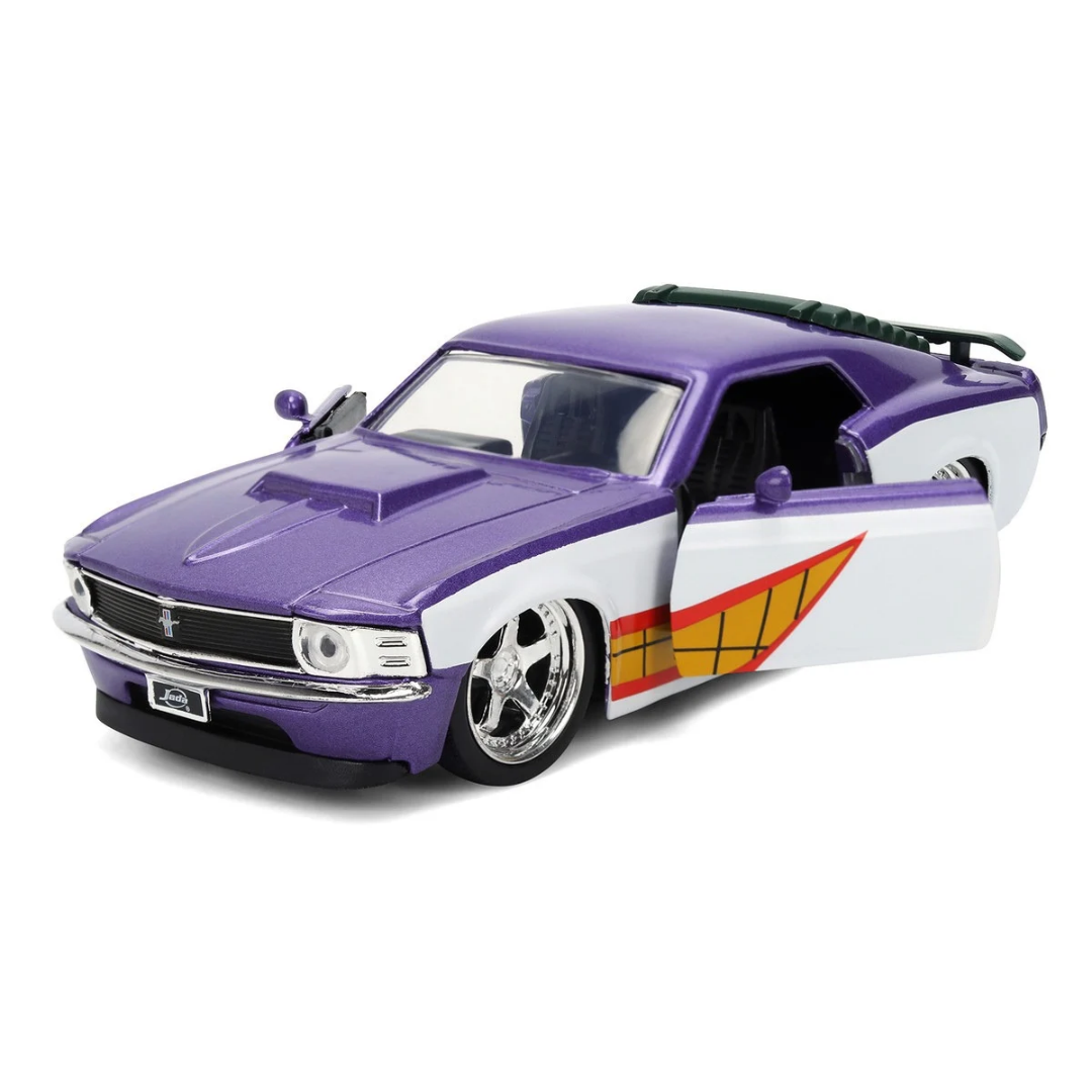 1970 Ford Mustang Boss "Joker" Livery Purple Metallic and White with Graphics "Batman" Franchise "Hollywood Rides" Series 1/32 Diecast Model Car