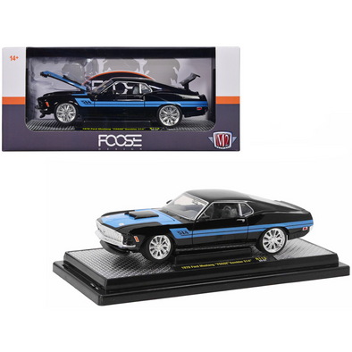 1970 Ford Mustang Gambler 514 Black with Blue Stripes "Foose" Limited Edition to 6650 pieces Worldwide 1/24 Diecast Model Car by M2 Machines