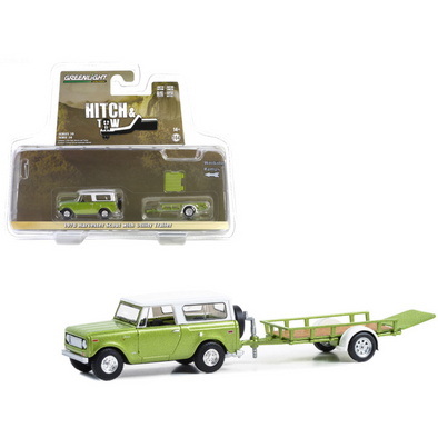 1970-harvester-scout-lime-green-metallic-with-alpine-white-top-and-utility-trailer-hitch-tow-series-30-1-64-diecast-model-car-by-greenlight-32300b-classic-auto-store-online