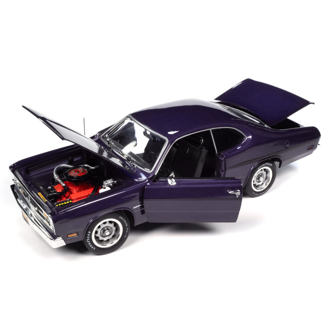 1970 Plymouth Duster 340 Violet Metallic with Black Stripes "Mecum Auctions" "American Muscle" Series 1/18 Diecast Model Car