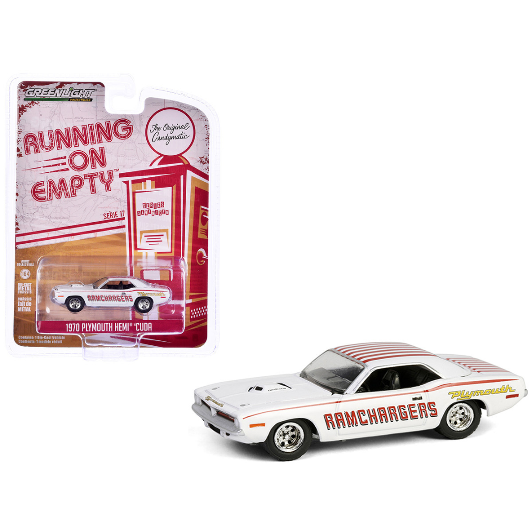 1970 Plymouth Hemi Barracuda "Ramchargers" White with Red Stripes "Running on Empty" Series 17 1/64 Diecast Model Car