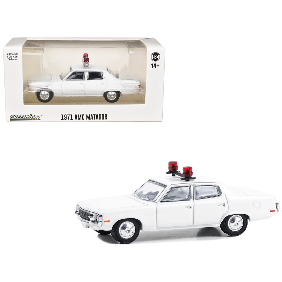 1971-78 AMC Matador Police Car White with Light Bar "Hot Pursuit - Hobby Exclusive" Series 1/64 Diecast Model Car