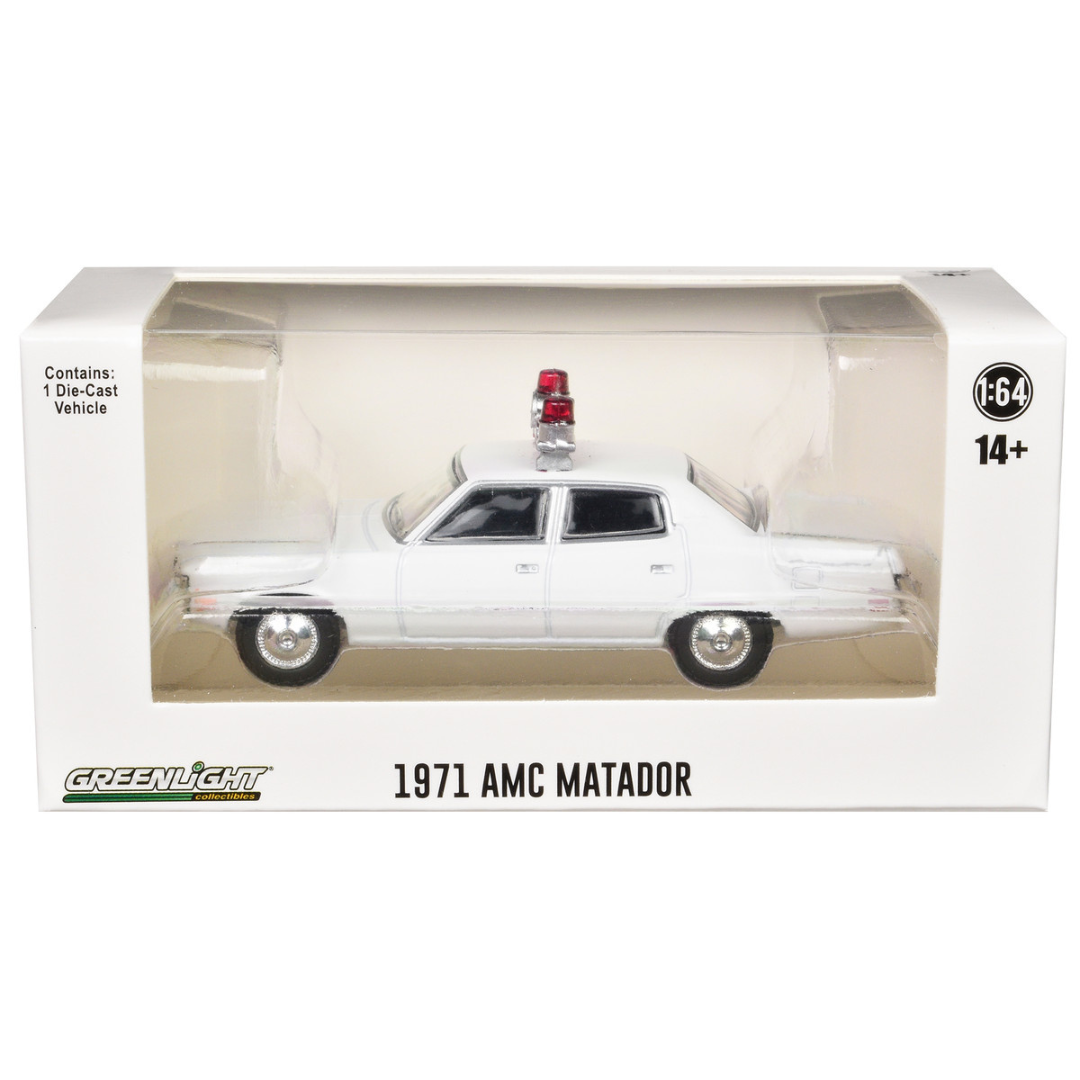 1971-78 AMC Matador Police Car White with Light Bar "Hot Pursuit - Hobby Exclusive" Series 1/64 Diecast Model Car