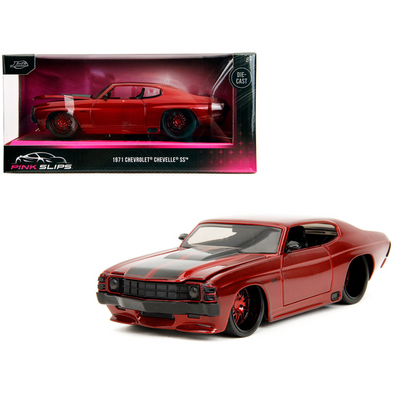 1971 Chevrolet Chevelle SS Red Metallic with Black Stripes 1/24 Diecast Model Car