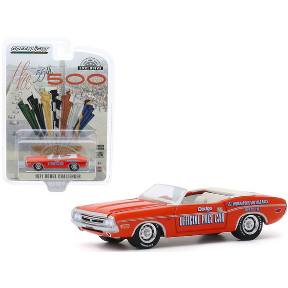 1971-dodge-challenger-convertible-official-pace-car-55th-indianapolis-500-mile-race-1-64-diecast-model-car-by-greenlight