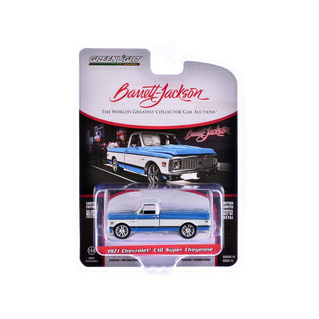 1971 Chevrolet C10 Super Cheyenne Custom Pickup Truck Blue and White (Palm Beach 2023) Barrett Jackson "Scottsdale Edition" Series 14 1/64 Diecast Model Car