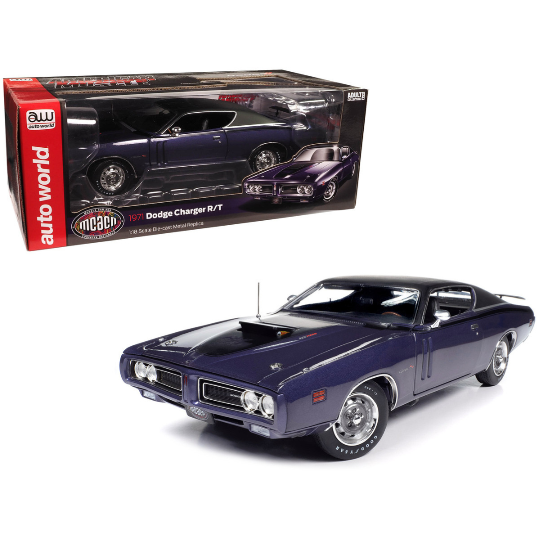 1971 Dodge Charger R/T Plum Crazy Purple Metallic with Black Vinyl Top "Muscle Car & Corvette Nationals" (MCACN) "American Muscle" Series 1/18 Diecast Model Car