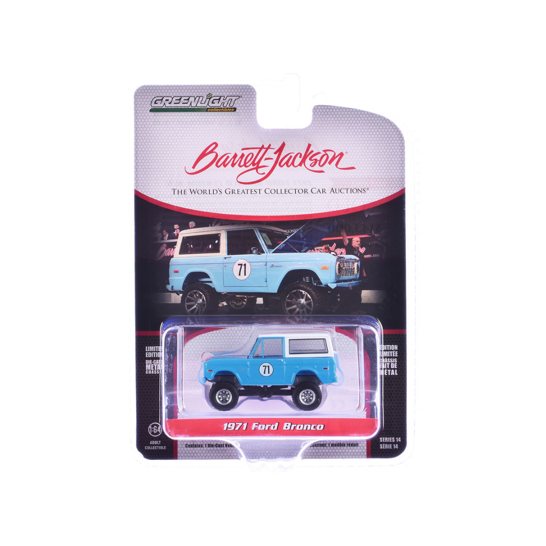 1971 Ford Bronco Custom #71 Blue with Orange Stripe and White Top (Las Vegas 2023) Barrett Jackson "Scottsdale Edition" Series 14 1/64 Diecast Model Car