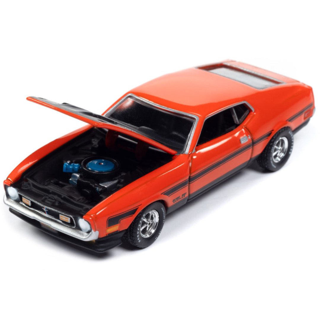 1971-ford-mustang-boss-351-calypso-coral-orange-with-black-hood-and-stripes-mecum-auctions-limited-edition-to-2496-pieces-worldwide-premium-series-1-64-diecast-model-car-by-auto-world-awsp159-classic-auto-store-online